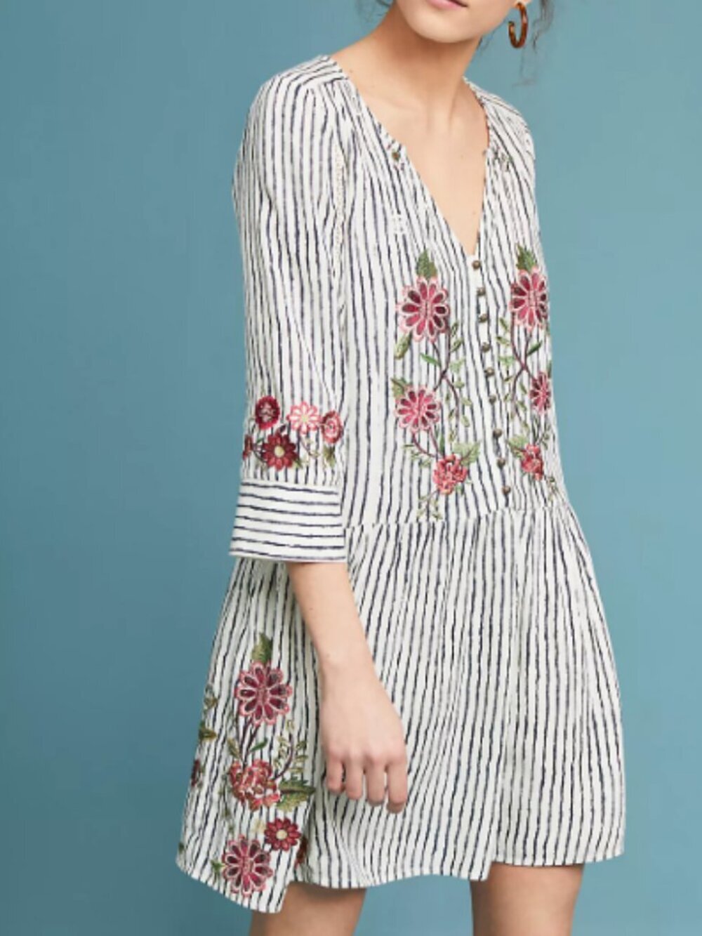 Akemi & Kin Pansy Embroidered Drop Waist Dress